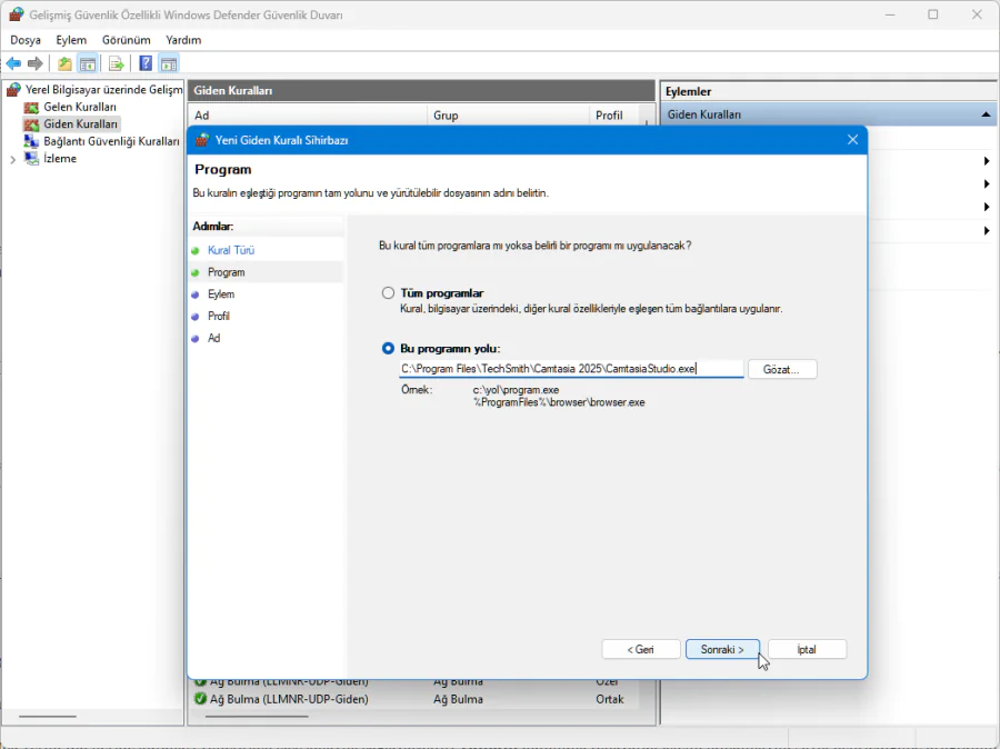 Bir Programın İnternet Bağlantısını Engelleme
