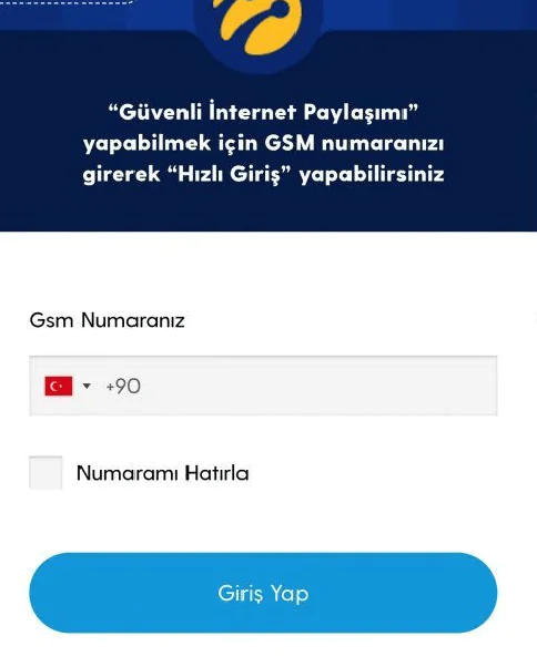 Turkcell Hızlı Giriş İle İnternet Paylaşımı