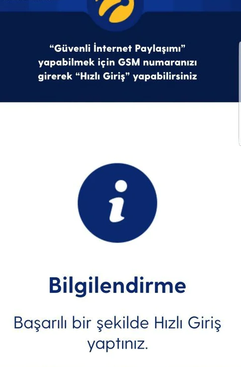 Turkcell Hızlı Giriş İle İnternet Paylaşımı