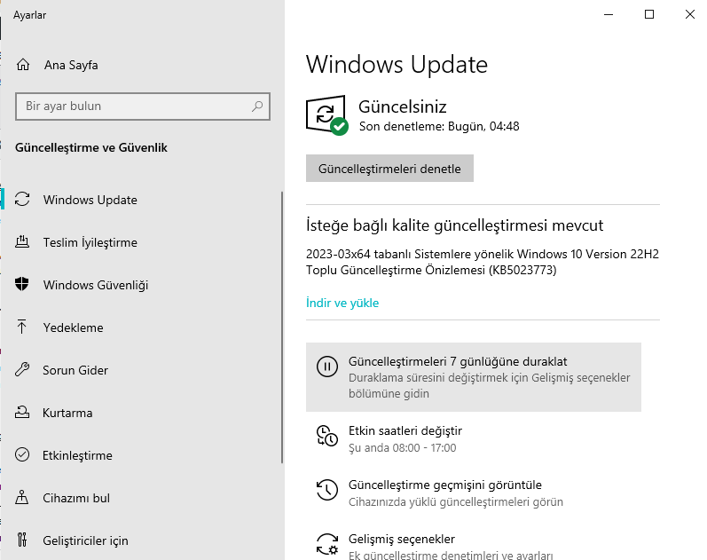 Windows güncelleme sorun giderme