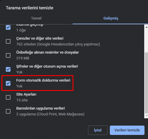 Tarayıcı Çerezlerini Temizleme