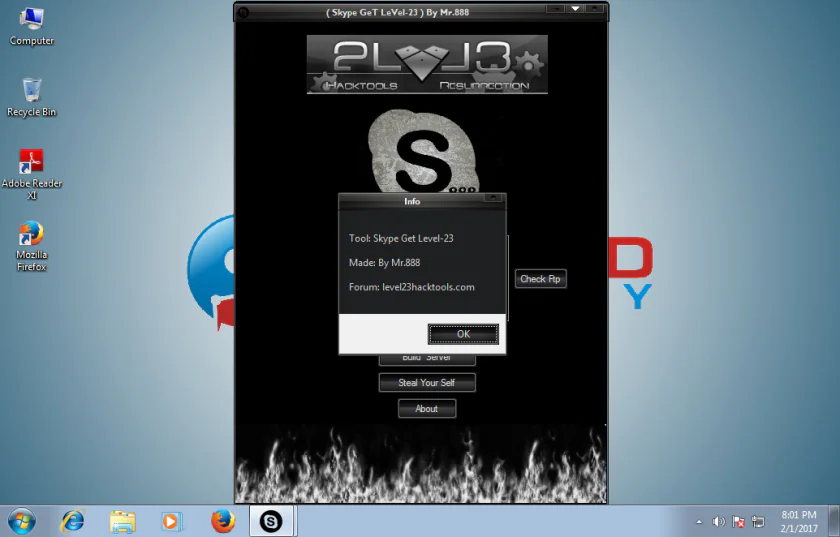 Bilgisayar ekranında Skype logosu ve bir hata mesajı.