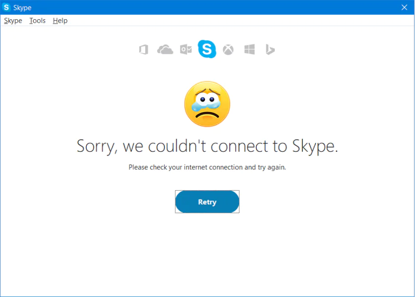 Bilgisayar ekranında Skype logosu ve bir hata simgesi.