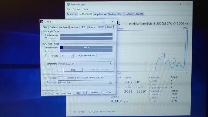 Görev Yöneticisi'nde işlemci hızını ve kullanımını gösteren bir ekran görüntüsü.