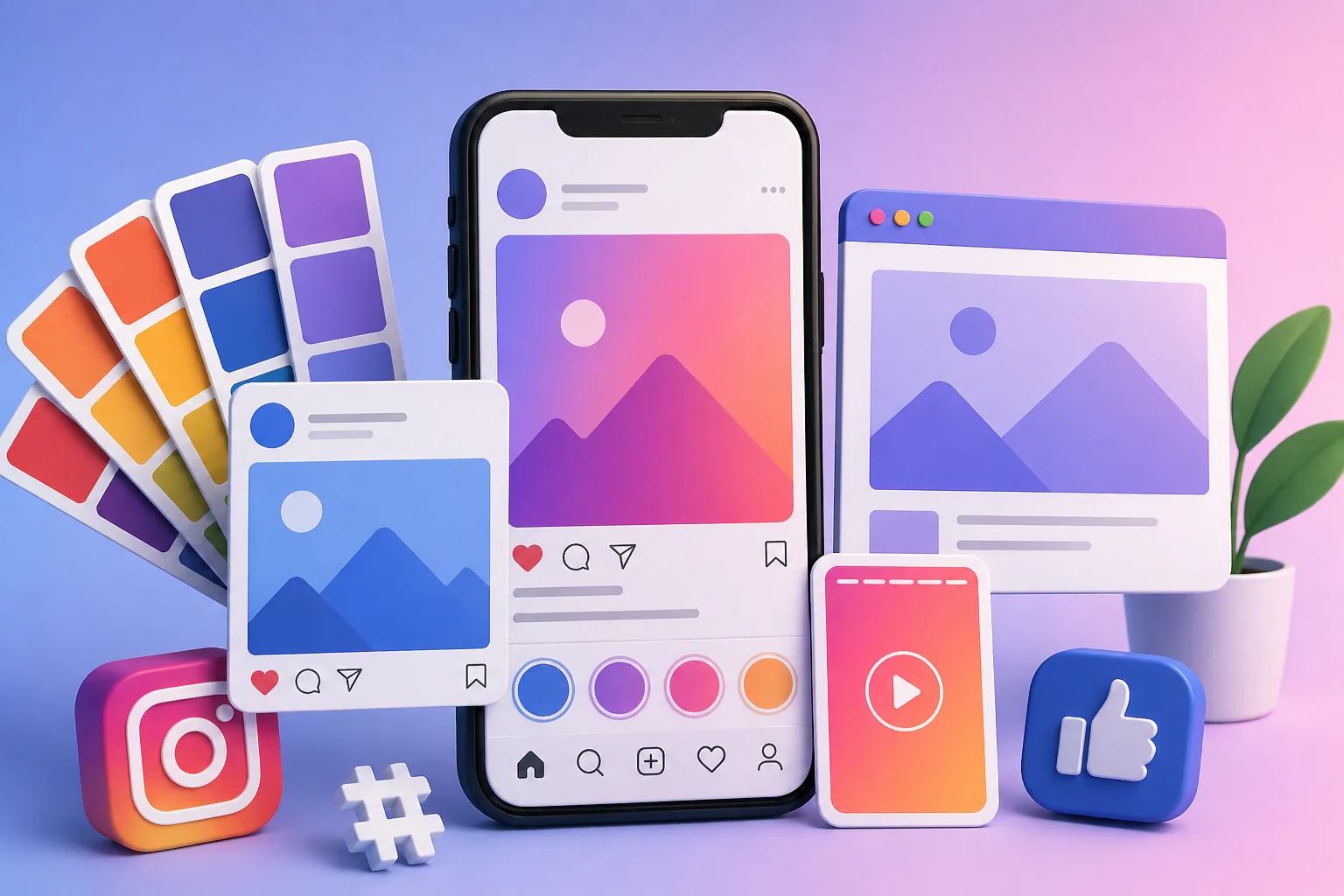 Sosyal Medya Görsel Boyutları için hazırlanmış modern infografik, platformlara göre ölçüleri gösteriyor