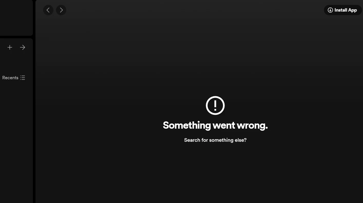 Spotify uygulamasında 'Bir Şeyler Ters Gitti' hatası mesajı.