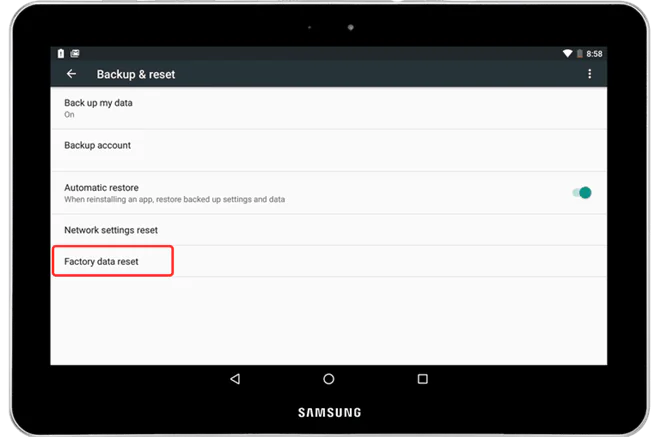 Tablet fabrika ayarlarına sıfırlanarak tüm ayar ve veriler sıfırlanıyor.