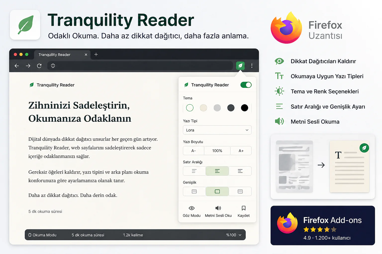 Firefox Eklentisi Tranquility Reader