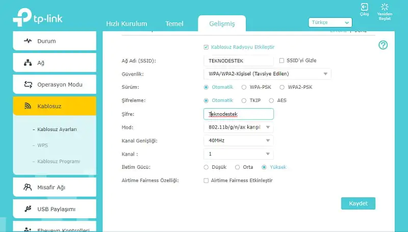 Tplink archer kablosuz ayarları