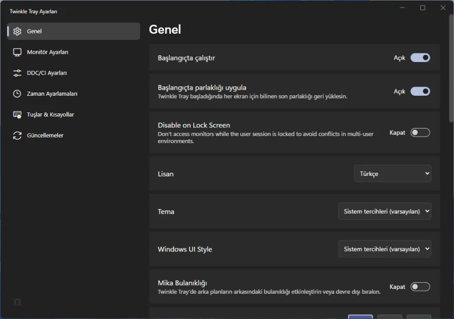 Ekran Parlaklığı Ayarlama Programı Twinkle Tray