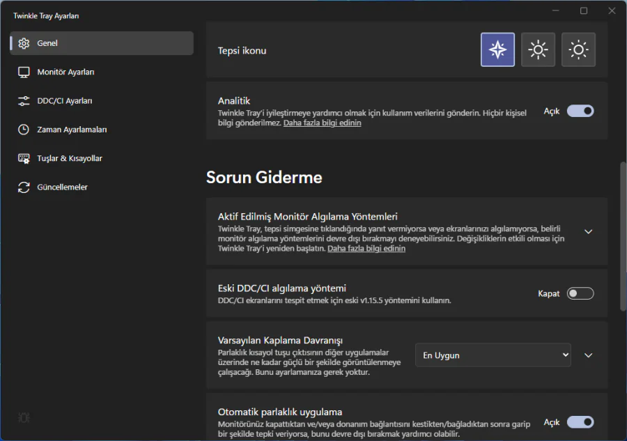 Ekran Parlaklığı Ayarlama Programı Twinkle Tray