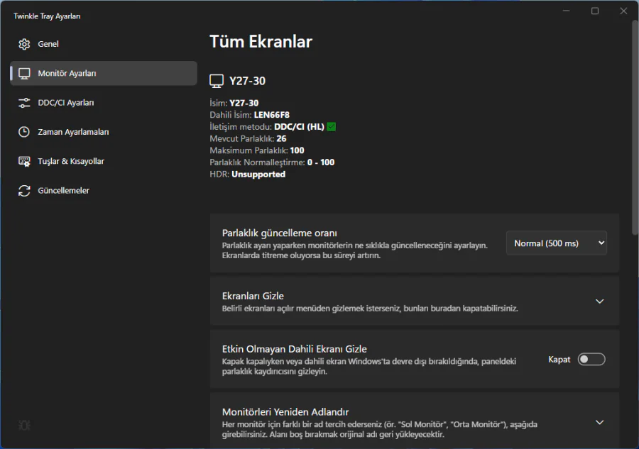 Ekran Parlaklığı Ayarlama Programı Twinkle Tray