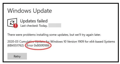 Windows Update 0x800f0986 hata giderme