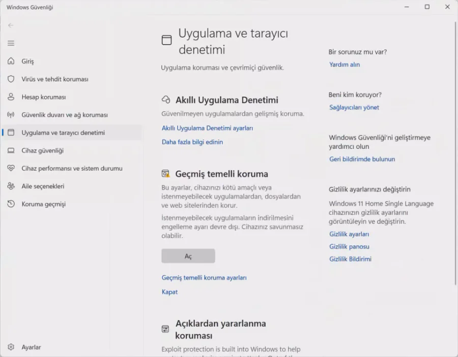 Windows 11 Akıllı Uygulama Denetimi Kapatma