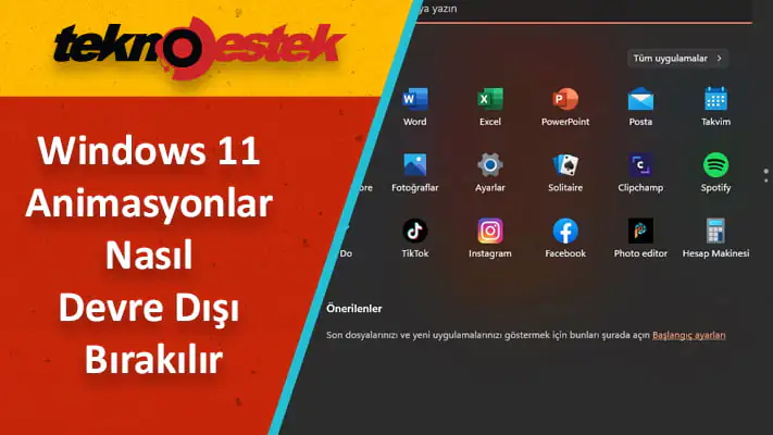 Windows 11'de animasyonları nasıl devre dışı bırakabilirim?