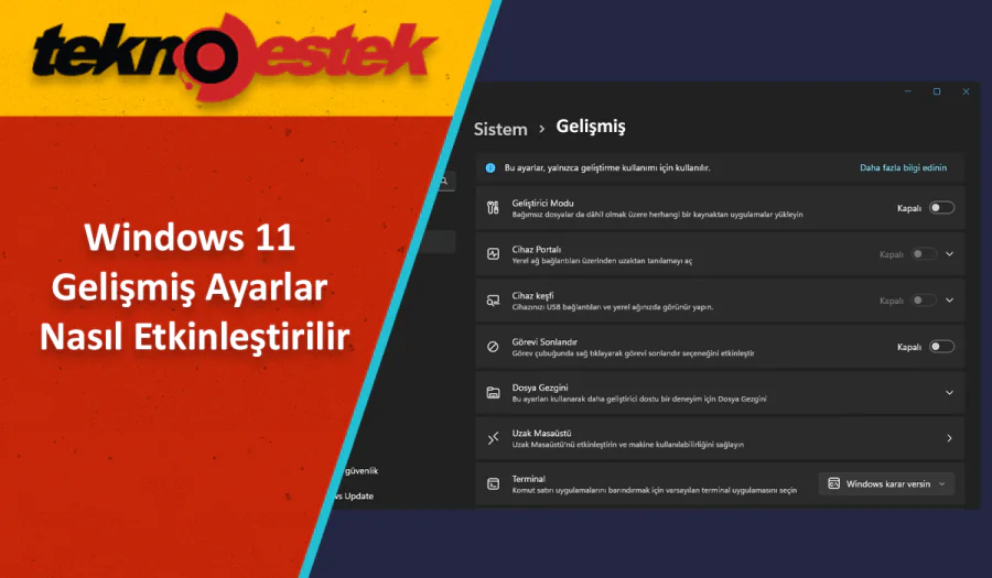 Windows 11 Gelişmiş Ayarlar Sayfasını Etkinleştirme