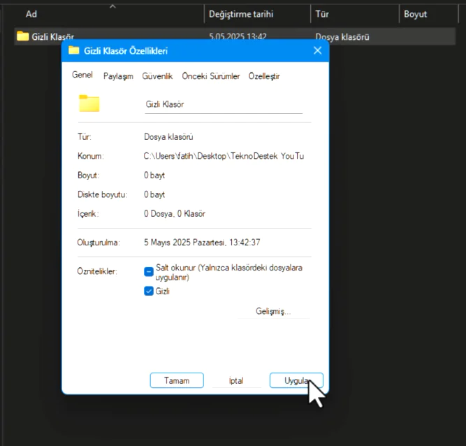 Windows 11 Klasör Gizleme