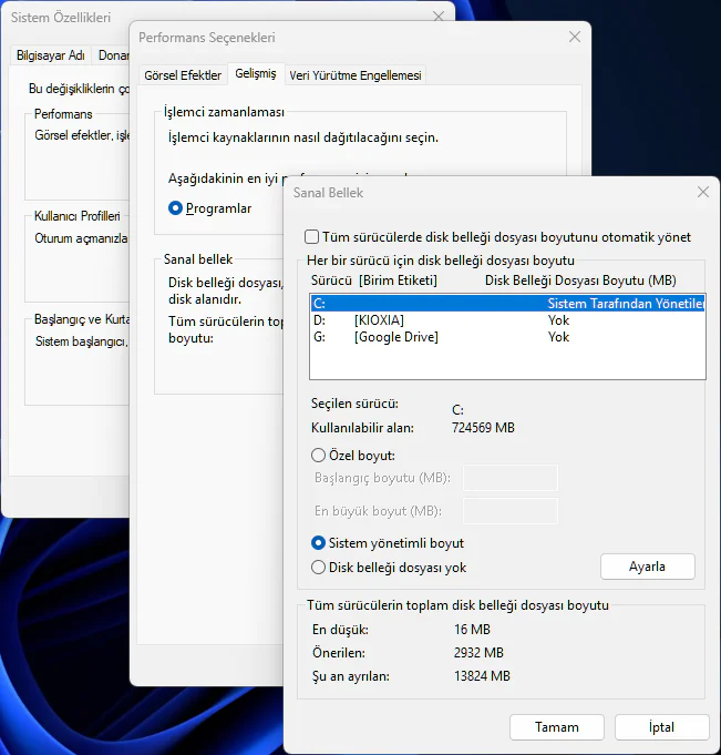 Windows 11 Yüksek RAM Kullanımı