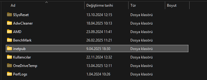 Windows 11 inetpub Klasörü Nedir