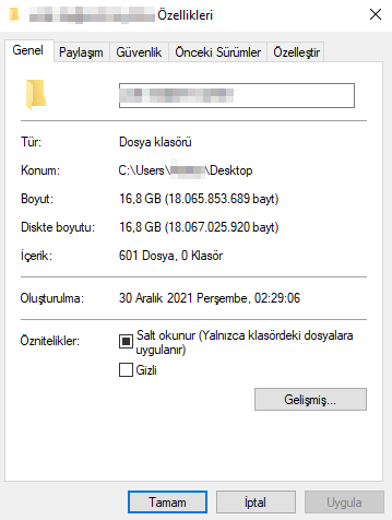 Dosya Gezgini içindeki klasör boyutlarını kontrol edebilirsiniz.