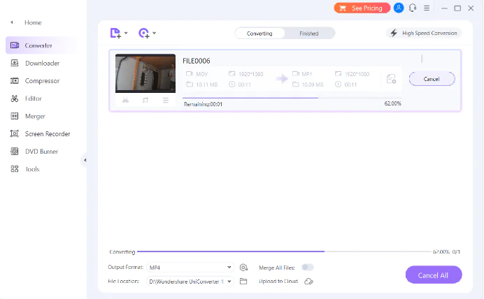 Wondershare UniConverter'ın önceki bir sürümünü test ettik ve dönüştürme hızı oldukça yüksekti