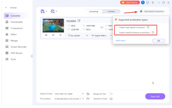 Dosyayı dönüştürmeden önce, videonuzu hızlı bir şekilde düzenlemek için Kırp Kırp ve Efekt seçeneklerini de kullanabilirsiniz