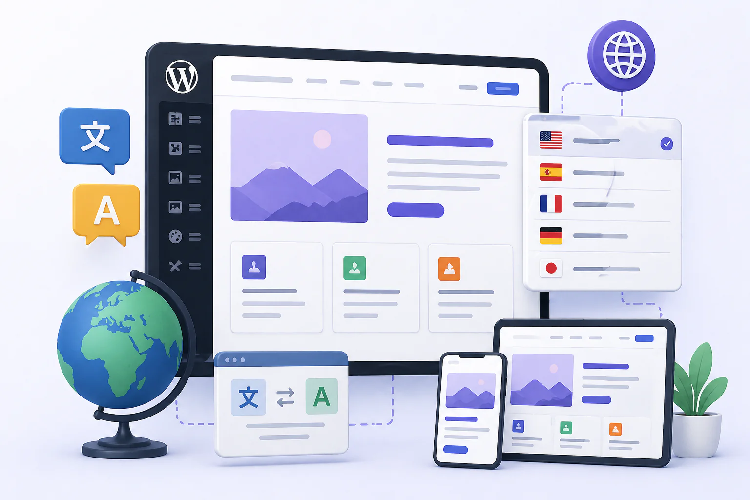WordPress Blok Temaları için çok dilli yapı kurulumu ekranı ve çeviri ayarları