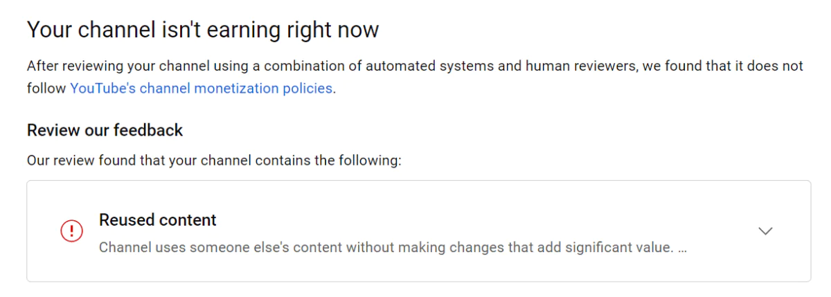 YouTube Tekrar Kullanılan İçerik Hatası hakkında bilgilendirici bir görsel.