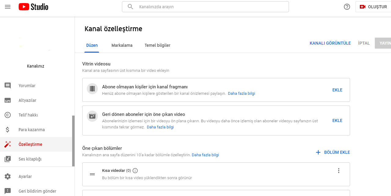 outube kanalınızı özelleştirme ve yönetme, marka bilgisini ve temel kaynak bilgilerinizin keşfedilmesi için değiştirebilirsiniz.