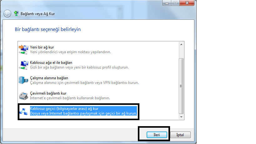 Bilgisayardan Kablosuz İnternet erişim noktası