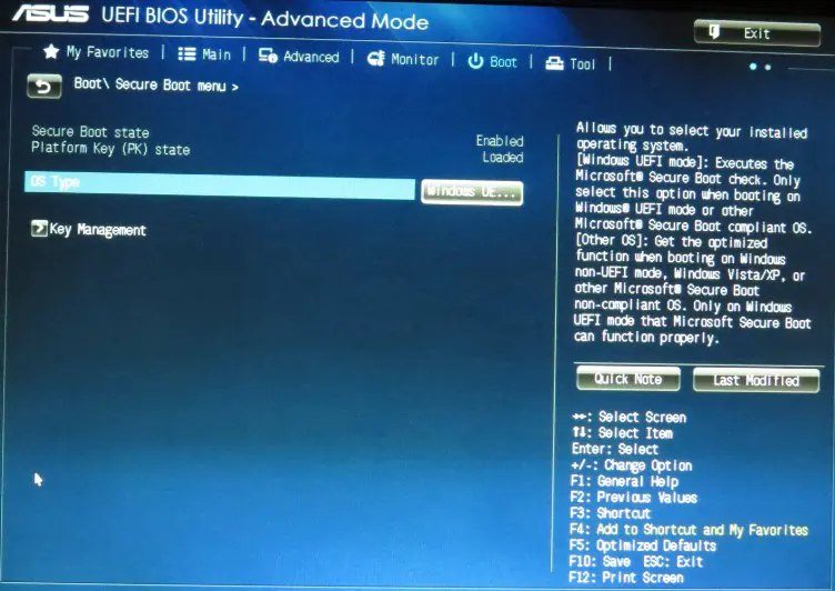 asus bios security ayarları