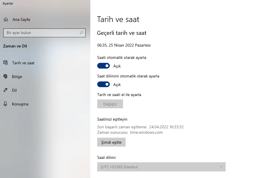 bağlantınız gizli değil hatası için tarih saat ayarı
