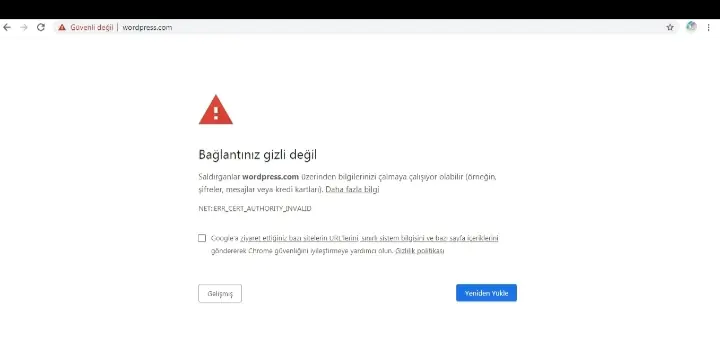 bağlantınız gizli değil hata mesajı