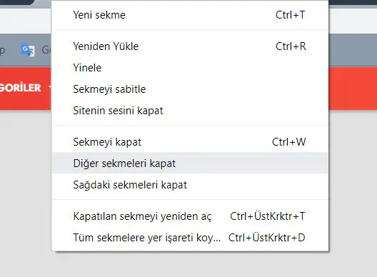 Google Chrome Aynı Web Sitesinin Sekmelerini Kapatma
