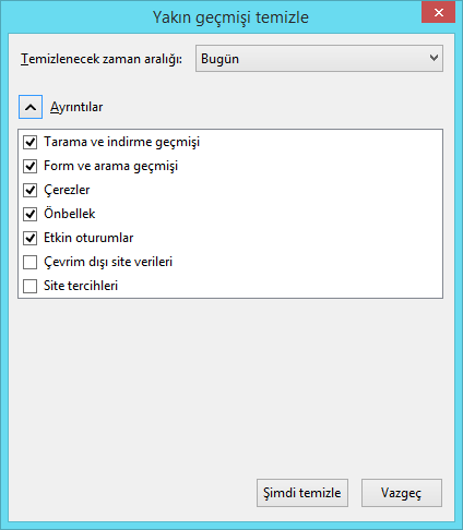 arayıcı Önbelleğini ve Çerezleri Temizleyin
