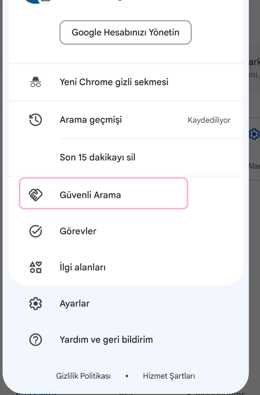 Güvenli Arama Filtresi'ni Etkinleştirin