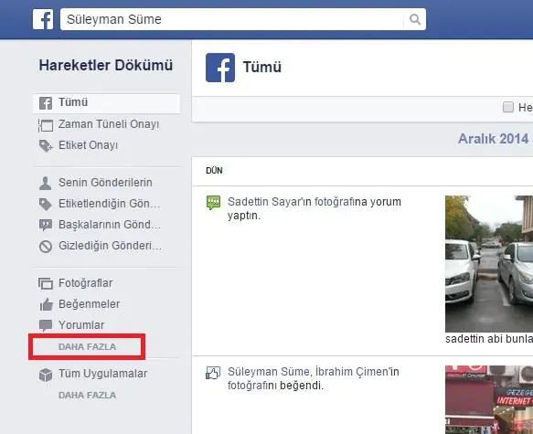 Facebook Uygulamasında Arama Geçmişi