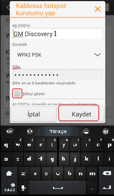 General Mobile Hotspot şifre belirleme