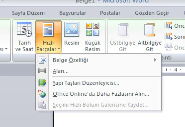 Outlook Hızlı Parçalar Ekleme