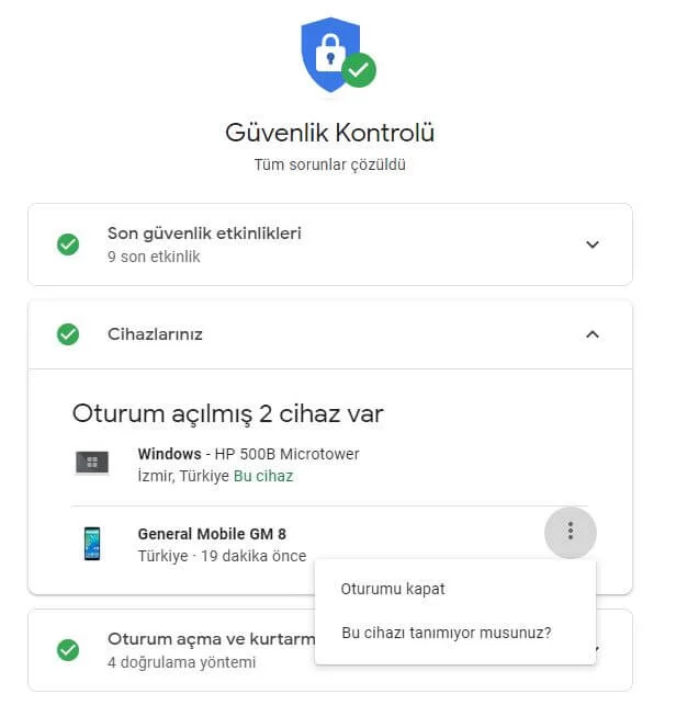 Oturumu Kapatın ve Tekrar Oturum Açın