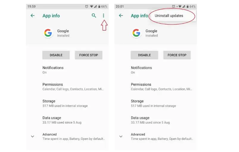 Google güncellemelerini kaldırın. 