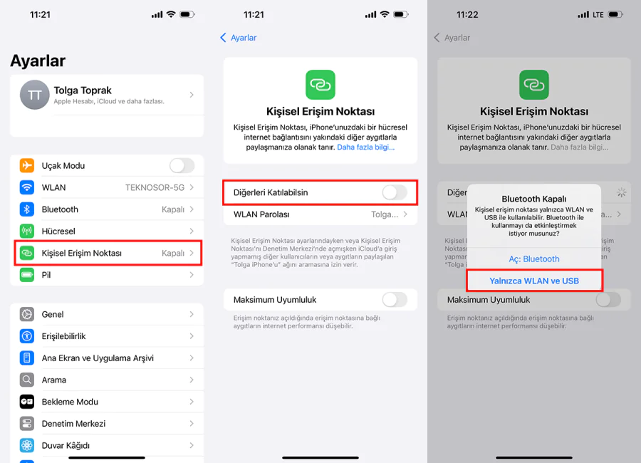 iPhone USB ile İnternet Paylaşma