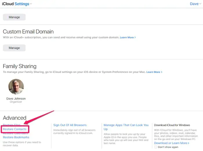iPhone'da Rehberi iCloud'dan Geri Yükleme