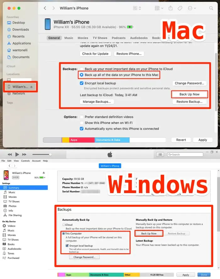 iPhone'u iCloud'a Mac'e veya Windows'a Yedekleme