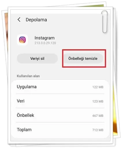 İnstagram Önbellek Temizleme