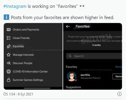 İnstagram Favoriler Özelliği
