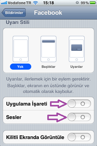 iPhone veya iPad Bildirim kapatma