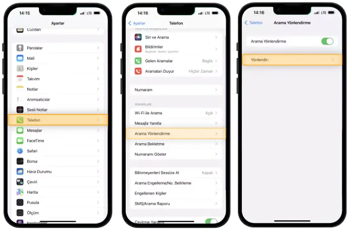 iPhone 14 arama yönlendirme işlemi