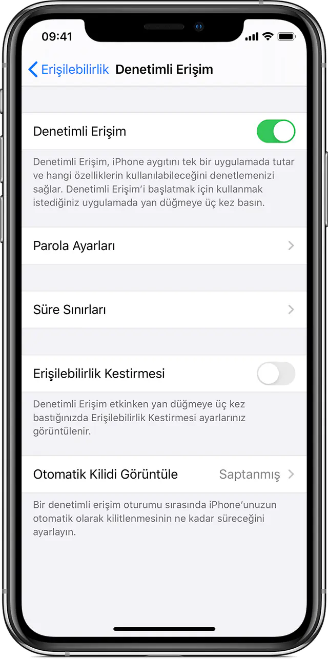 İphone denetimli erişim açma