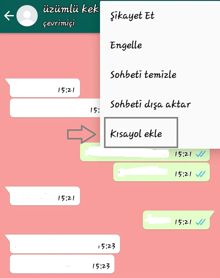 WhatsApp Kişi Kısa Yolu Oluşturma